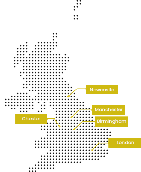 Axis Solicitors offices shown with pins on a map of the United Kingdom.